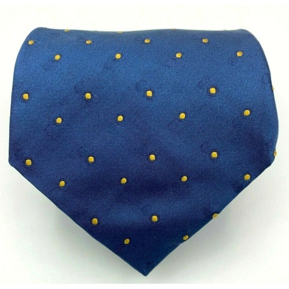 DOLCE & GABBANA Tie Blue Yellow Micro Polka Dots 100% Silk Pin Up Girl Necktie - Picture 5 of 12